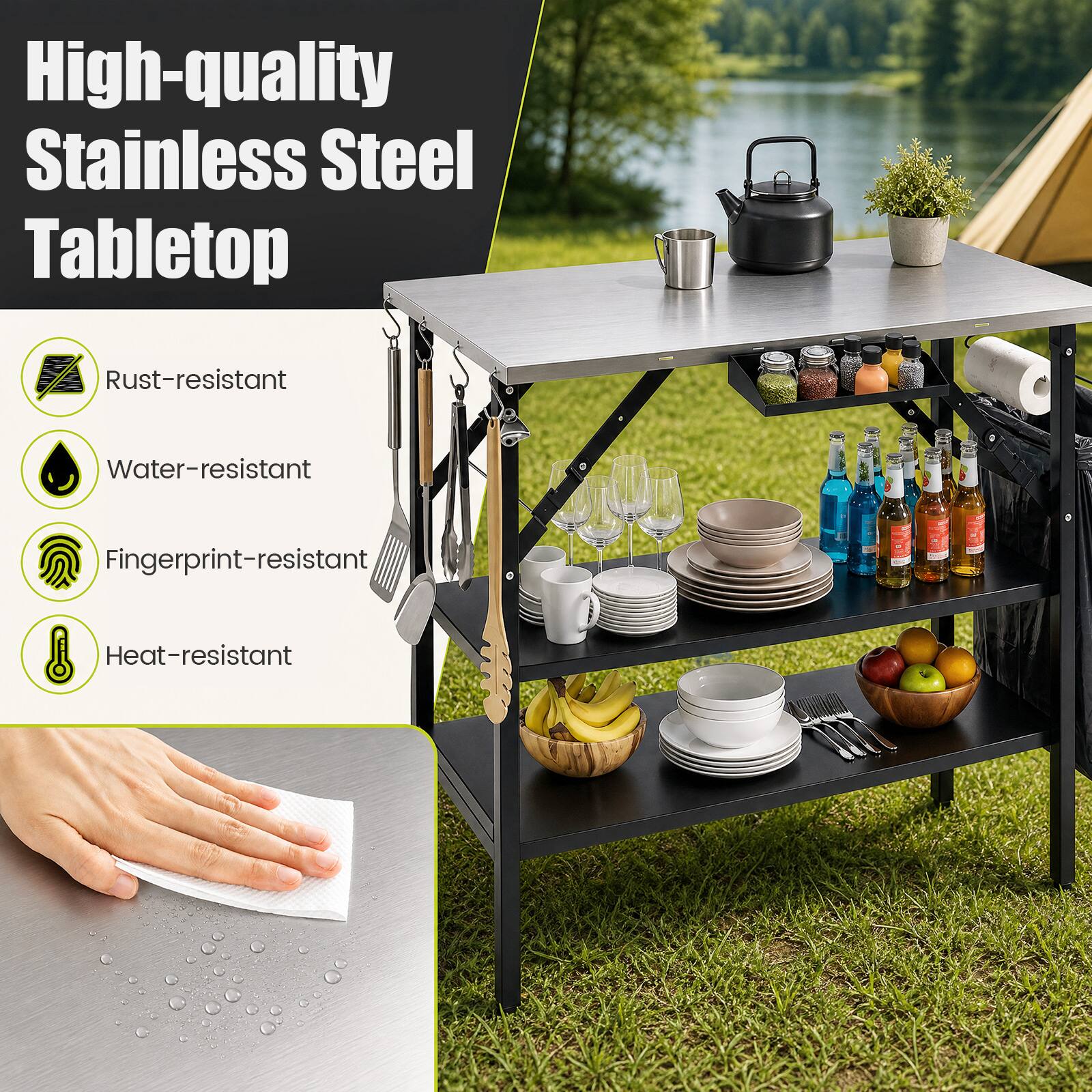 High-quality Stainless Steel Tabletop

- Rust-resistant
- Water-resistant
- Fingerprint-resistant
- Heat-resistant