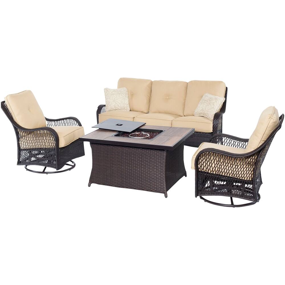 Best Buy Hanover Orleans 4Piece Fire Pit Set Sahara Sand/Beige
