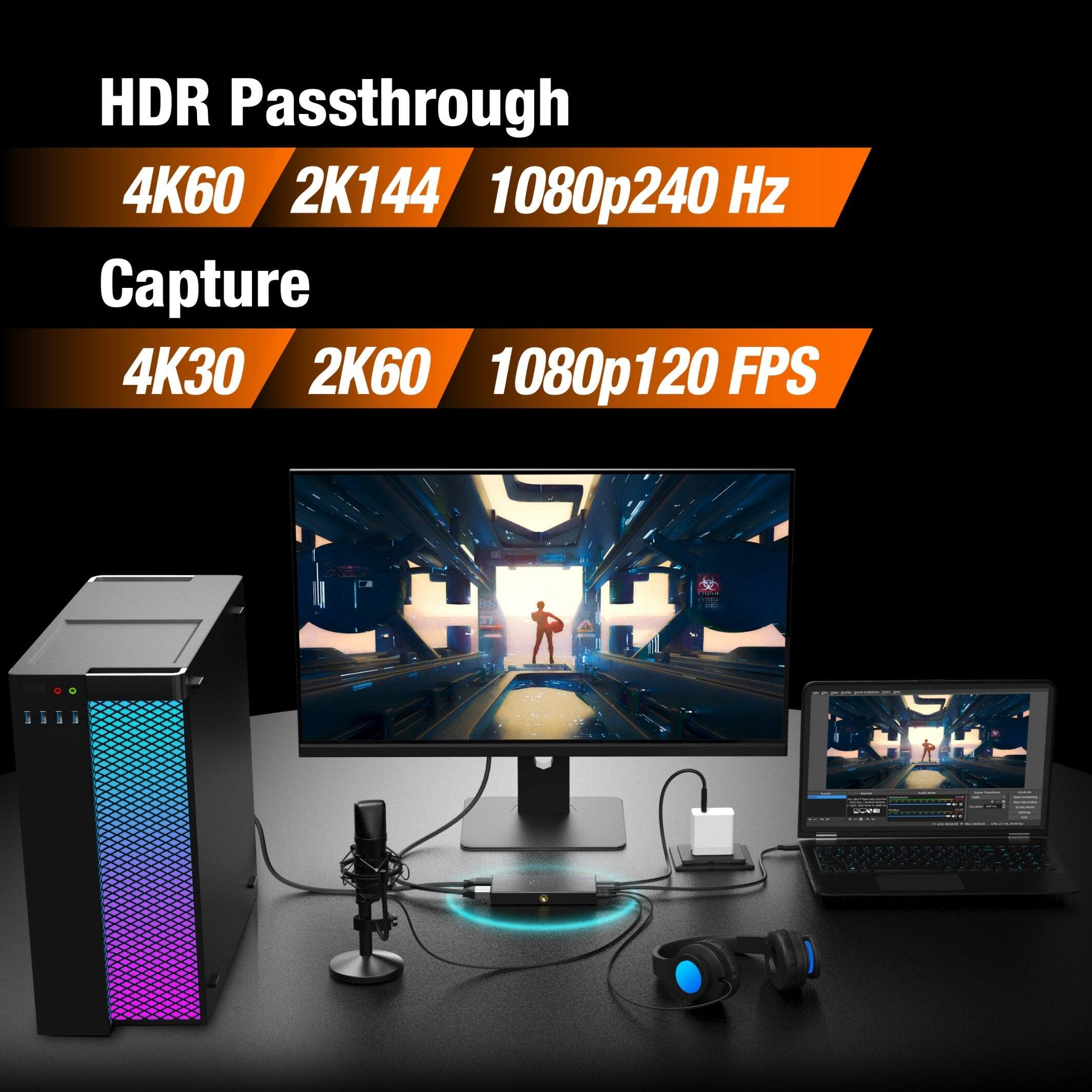 HDR Passthrough  
4K60 2K144 1080p240 Hz  
Capture  
4K30 2K60 1080p120 FPS