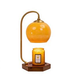 Cluzine - Classic Electric Glass Wood Metal Candle Warmer Adjustable Brightness Scented Lamp Home Decor Gift