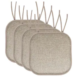 Sweet Home Collection - Cameron Memory Foam No Slip Back 16" x 16" Chair Pad Cushion with Ties, 4-Pack - Beige/Taupe