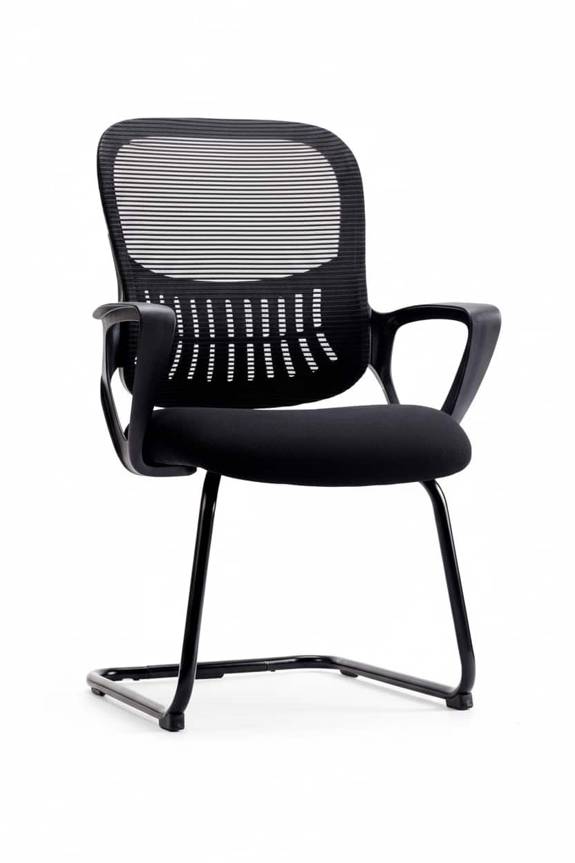 AOITUN - Reception Guest Chair, Stationary Non Rolling Mesh Mid Back Computer Office Desk with Lumbar Support for Home - Black