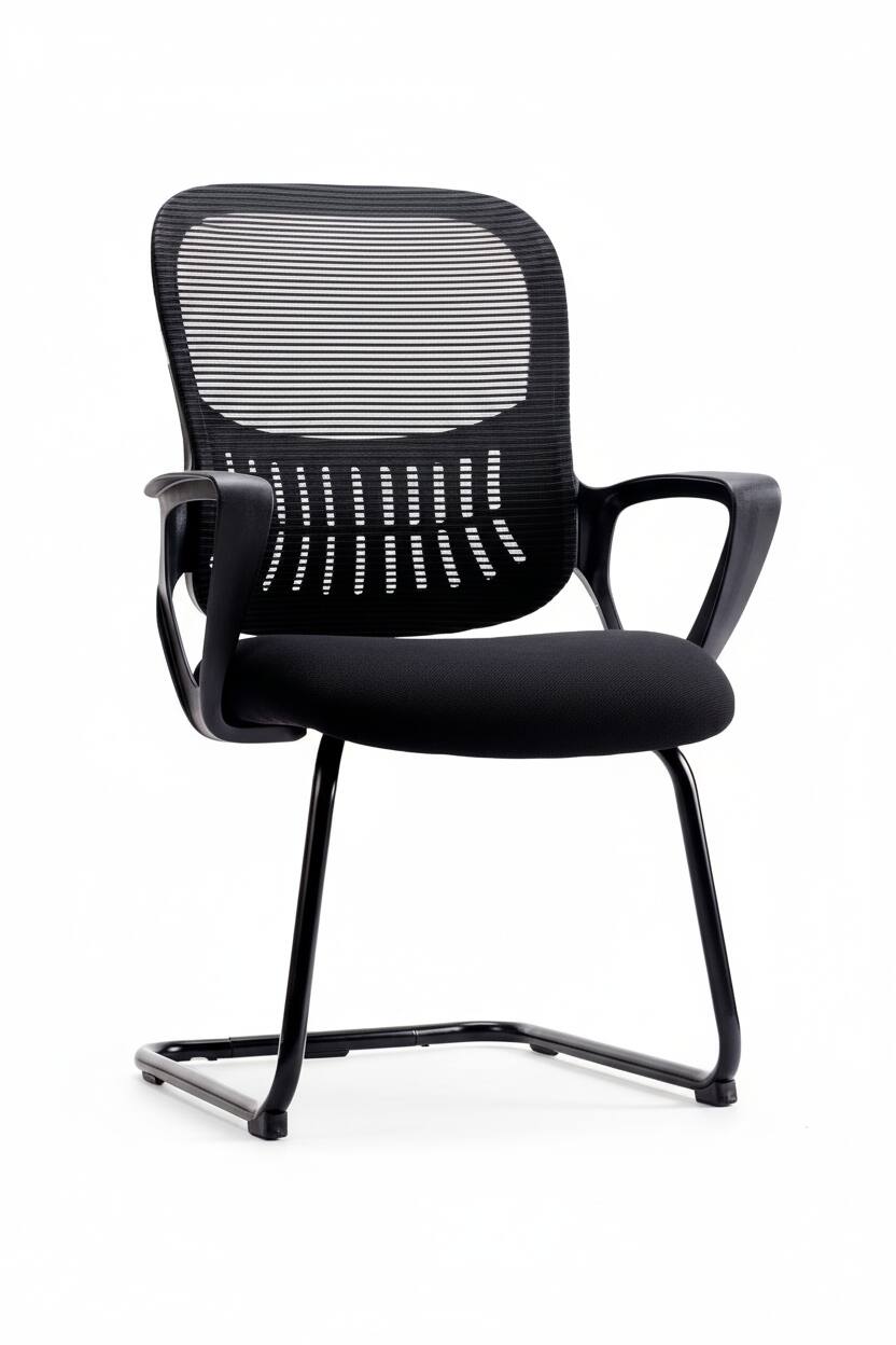 Front. AOITUN - Reception Guest Chair, Stationary Non Rolling Mesh Mid Back Computer Office Desk with Lumbar Support for Home - Black.