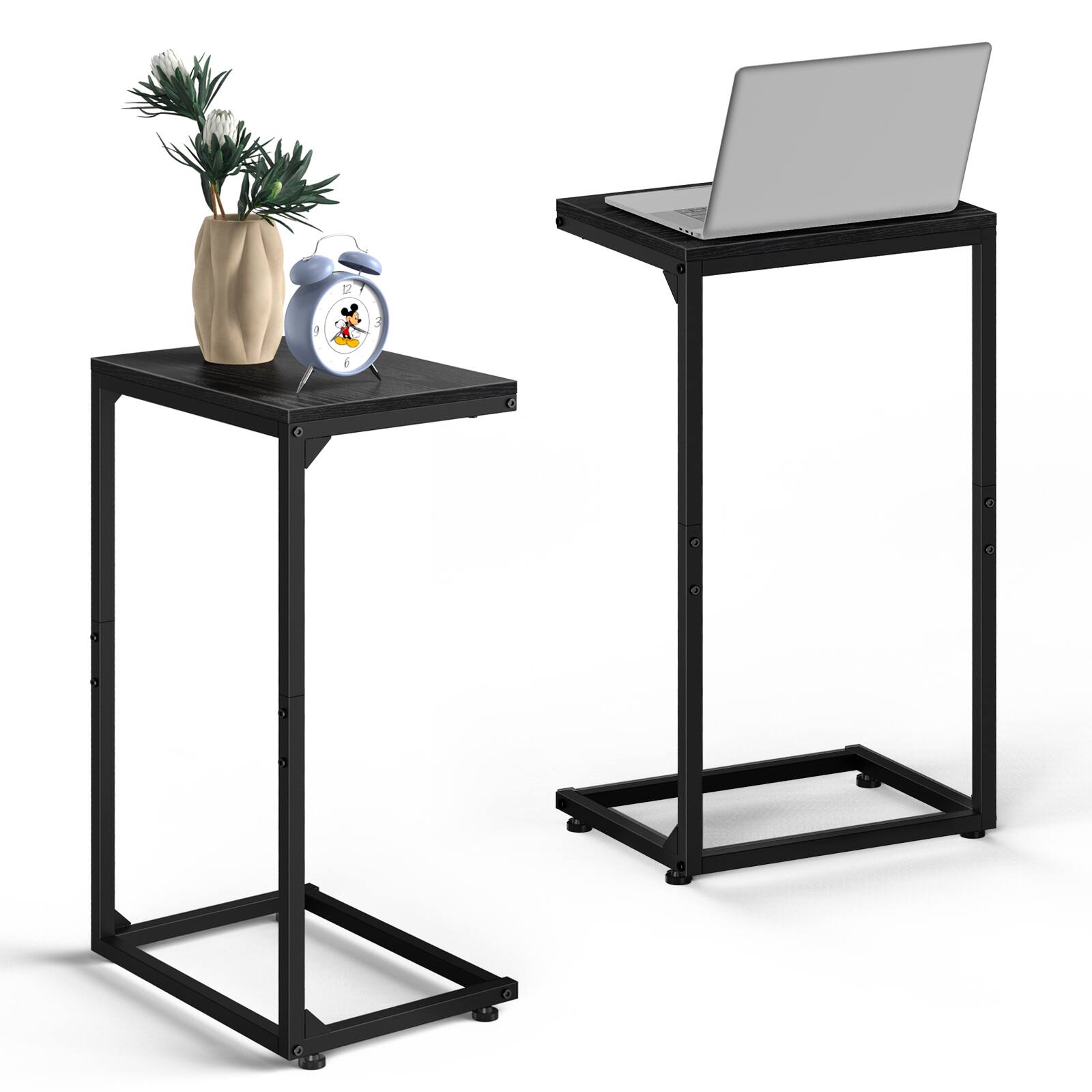 Oumilen - C-Shaped End Table Set of 2, Slim Side Table for Sofa and Bed - Black