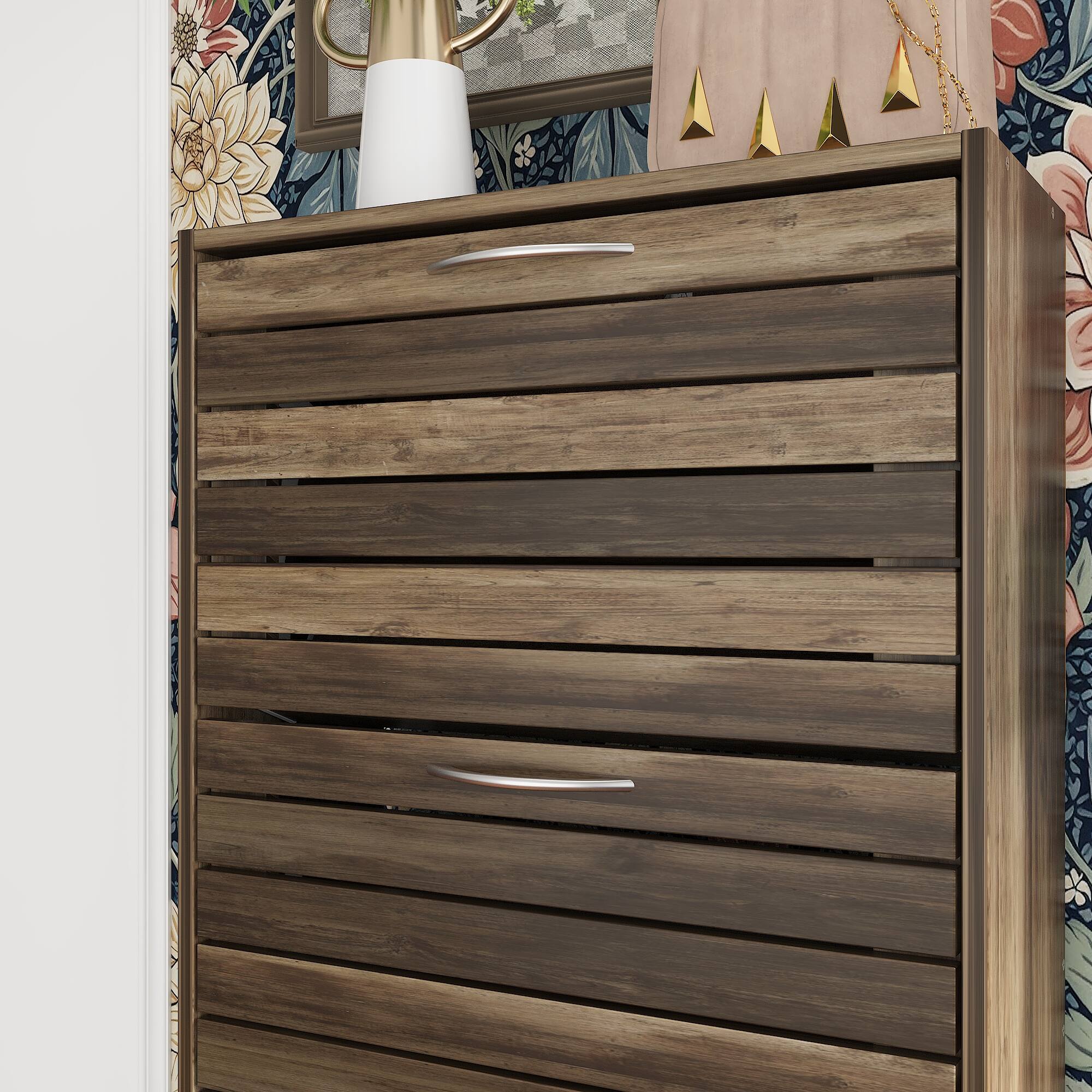 Alt View 8. Famapy - Famapy Farmhouse - Style Rustic Wood Shoe Cabinet – Flip - Down Drawers, Adjustable Shelves for Organized - Brown.