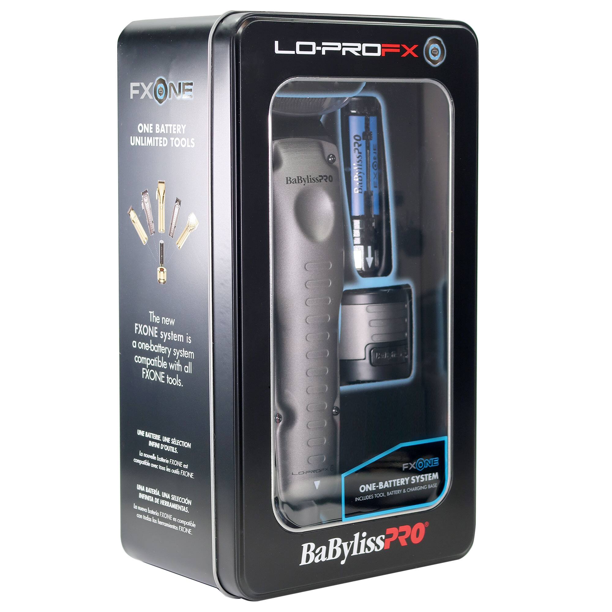 LO-PROFX  
FXONE  
ONE BATTERY UNLIMITED TOOLS  

BaByliss PRO  

The new FXONE system is a one-battery compatible system with all FXONE tools.  

FXONE  
ONE-BATTERY SYSTEM  
INCLUDES TOOL, BATTERY & CHARGING BASE  

BaByliss PRO