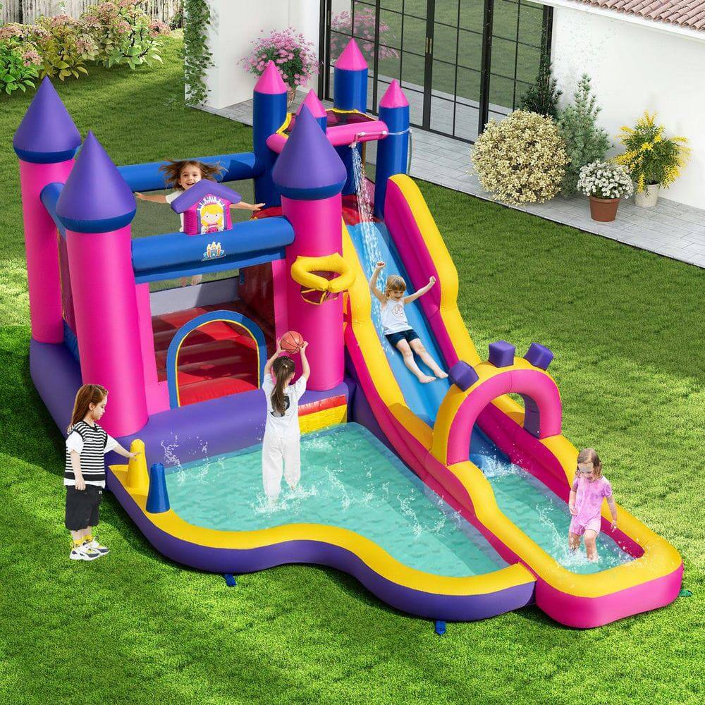 Alt View 1. Resenkos - Princess Inflatable Water Slide Bounce Castle with Climbing Wall & 680W Blower - Multicolor.
