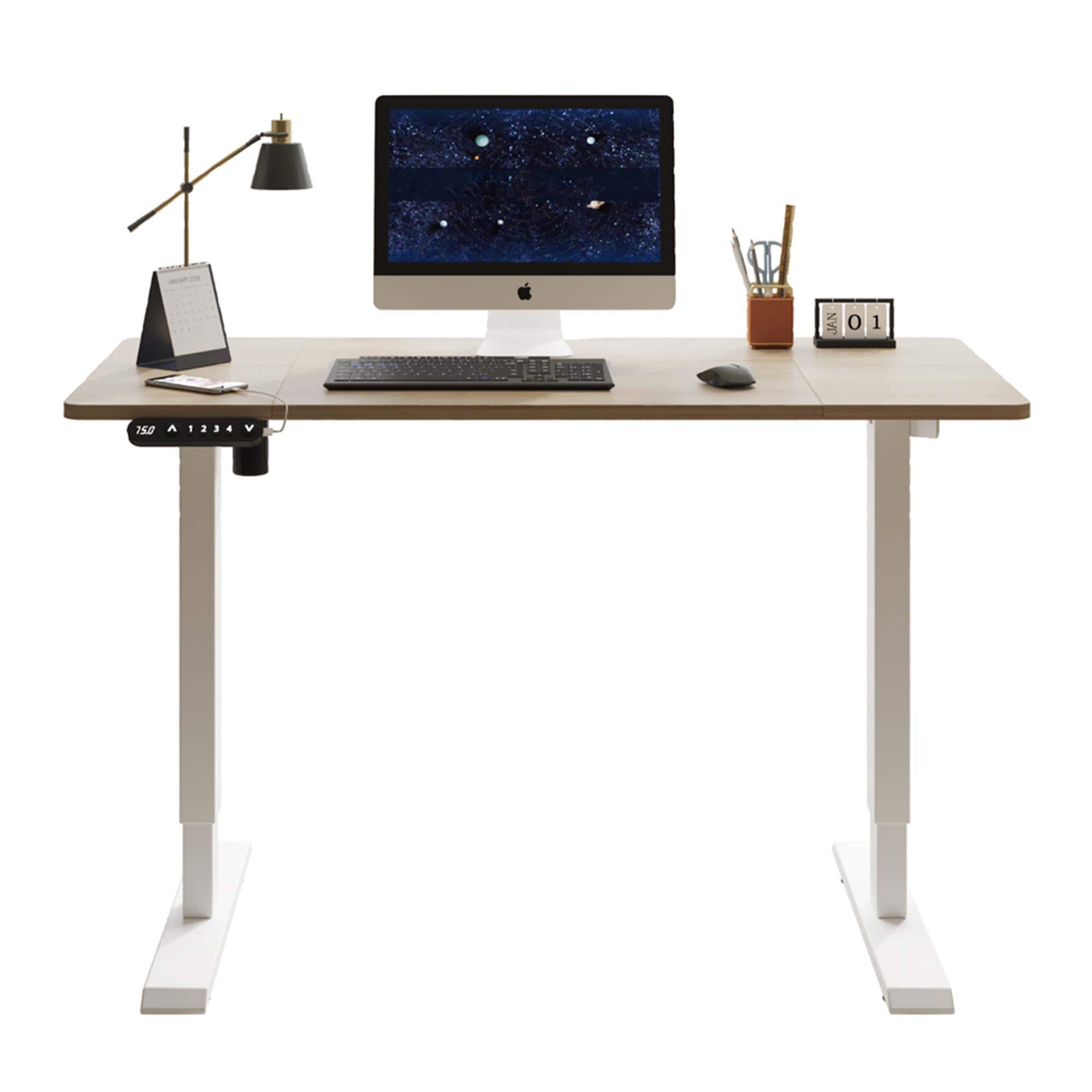 Boyel Living - 48"×24" Oak Color Electric Standing Desk Height Adjustable Desk for Home and Office Computer Table Gaming Desk - White
