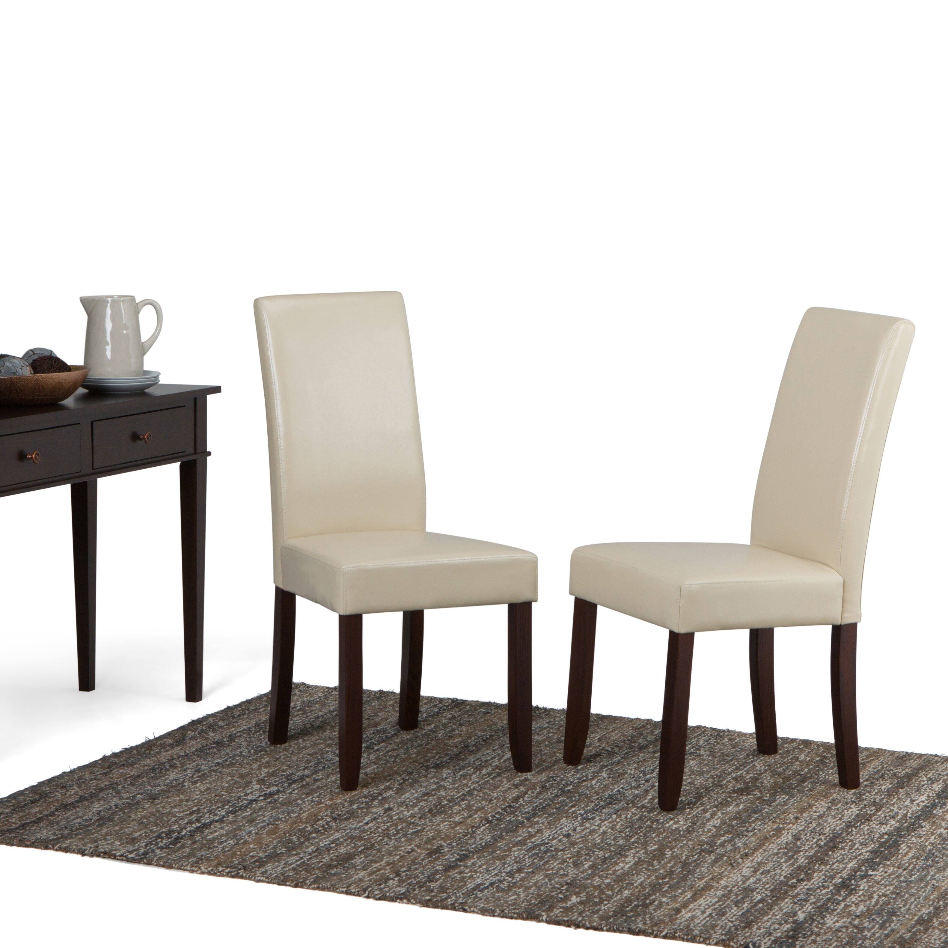 Angle. Simpli Home - Acadian Parson Dining Chair (Set of 2) in Satin Cream - Satin Cream.