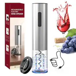 GlowWise - Electric Wine Opener with Foil Cutter -Battery Operated, One-Click Corkscrew, Perfect for Home, Kitchen, Party &Wedding - Silver
