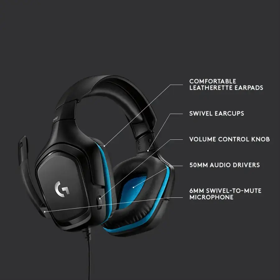 COMFORTABLE LEATHERETTE EARPADS 302 SWIVEL EARCUPS VOLUME CONTROL KNOB 50MM AUDIO DRIVERS 6MM SWIVEL-TO-MUTE MICROPHONE