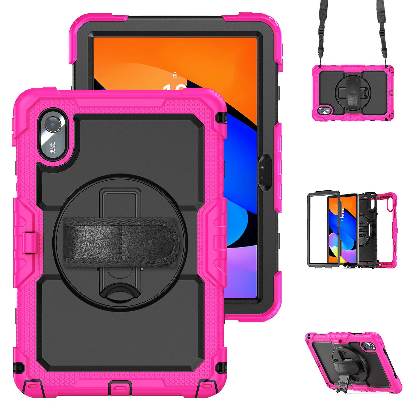 Front. UUCOVER - Full Body Case for Lenovo Idea Tab 11 inch (TB336) 2025 /K11 Gen 2 Built-in Screen Protector Stand Shoulder Strap Cover - Black+Rose.