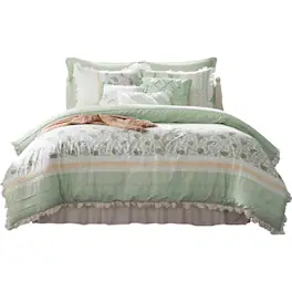 Gracie Mills - Singleton 9-Piece Cotton Percale Comforter Set with Paisley Print - Sage Green