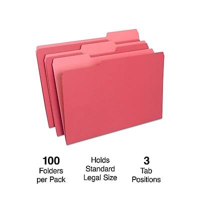 100 Folders per Pack  
Holds 3 Standard Tab Legal Size Positions