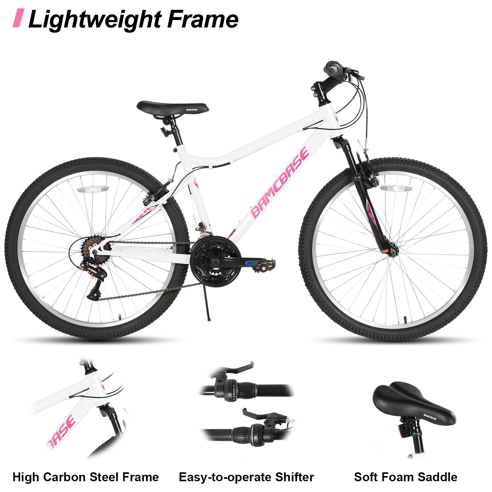 - Lightweight Frame
- High Carbon Steel Frame
- Easy-to-operate Shifter
- Soft Foam Saddle