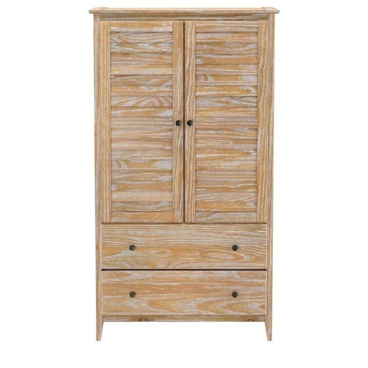 Angle. SlickBlue - Solid Pine Driftwood Armoire with Louvered Doors for Bedroom Organization - Brown.