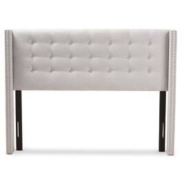 Baxton Studio - Ginaro Modern And Contemporary Fabric Button-Tufted Nail head King Size Winged Headboard - Greyish Beige