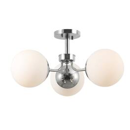Jonathan Y - Olivier 23.5" 3-Light Bohemian Farmhouse Iron/Frosted Glass LED Semi Flush Mount - Chrome