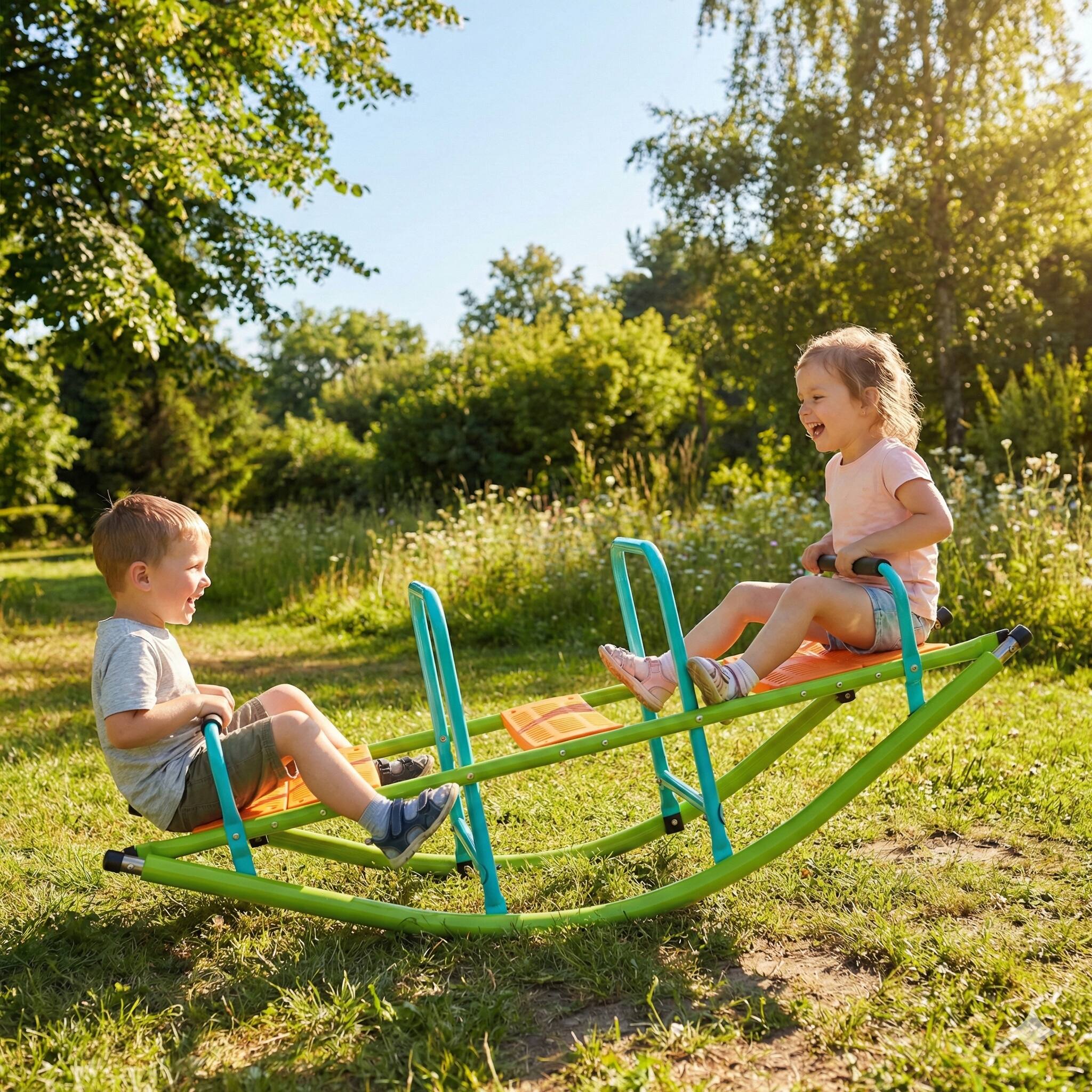 Angle. Loheer - 5 ft Kids Rocker Seesaw with HDPE Seats, Anti-Slip Outdoor Teeter Totter for Backyard - Green.