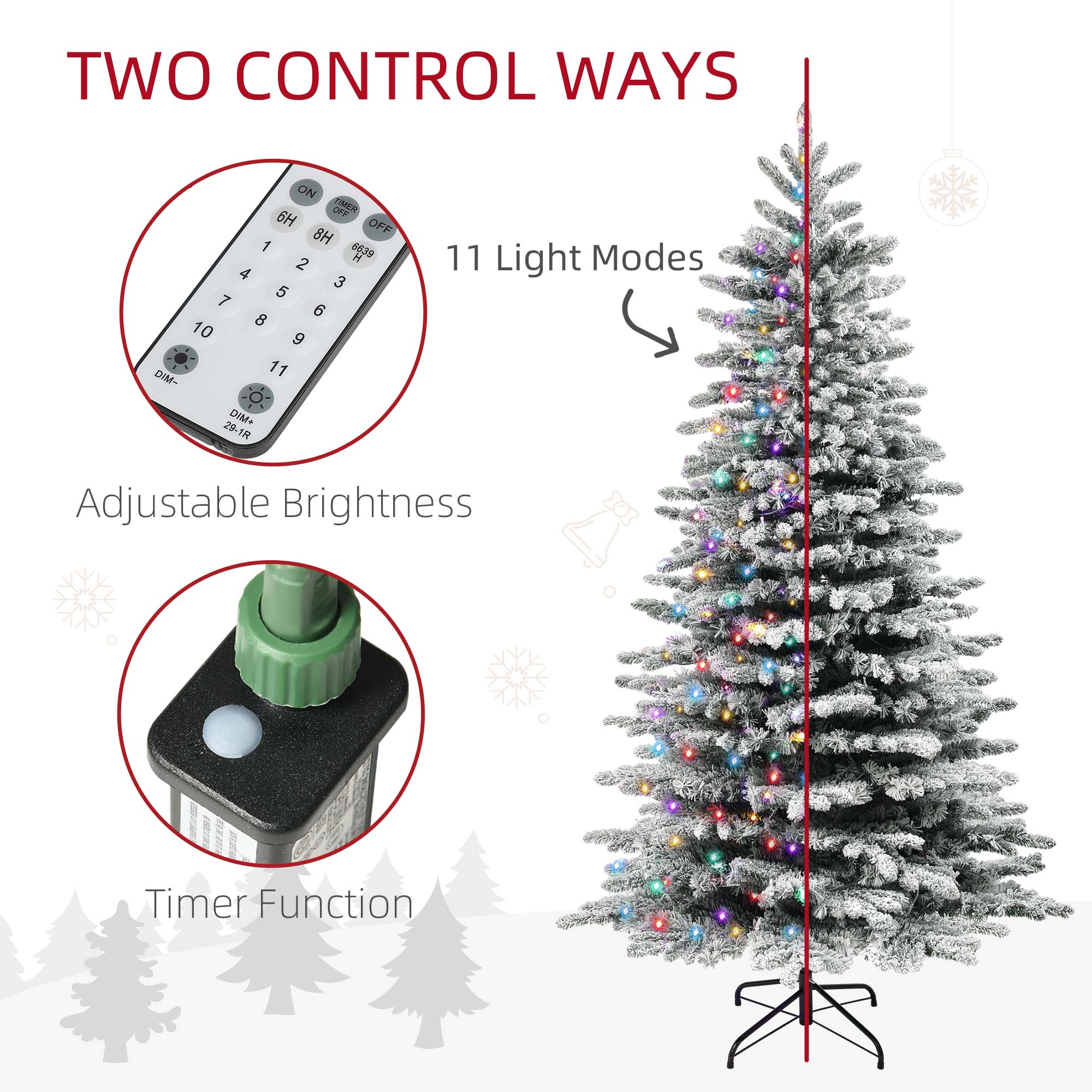 The text in the image can be grouped and corrected as follows:

- **Two Control Ways**
- **11 Light Modes**
- **Adjustable Brightness**
- **Timer Function**

The control panel shows:
- **ON/OFF**
- **HB 0639**
- **1, 2, 3, 4, 5, 6, 7, 8, 9, 10, 11**
- **DM- (Dim-)**
- **DM+ (Dim+)**
- **29-1**