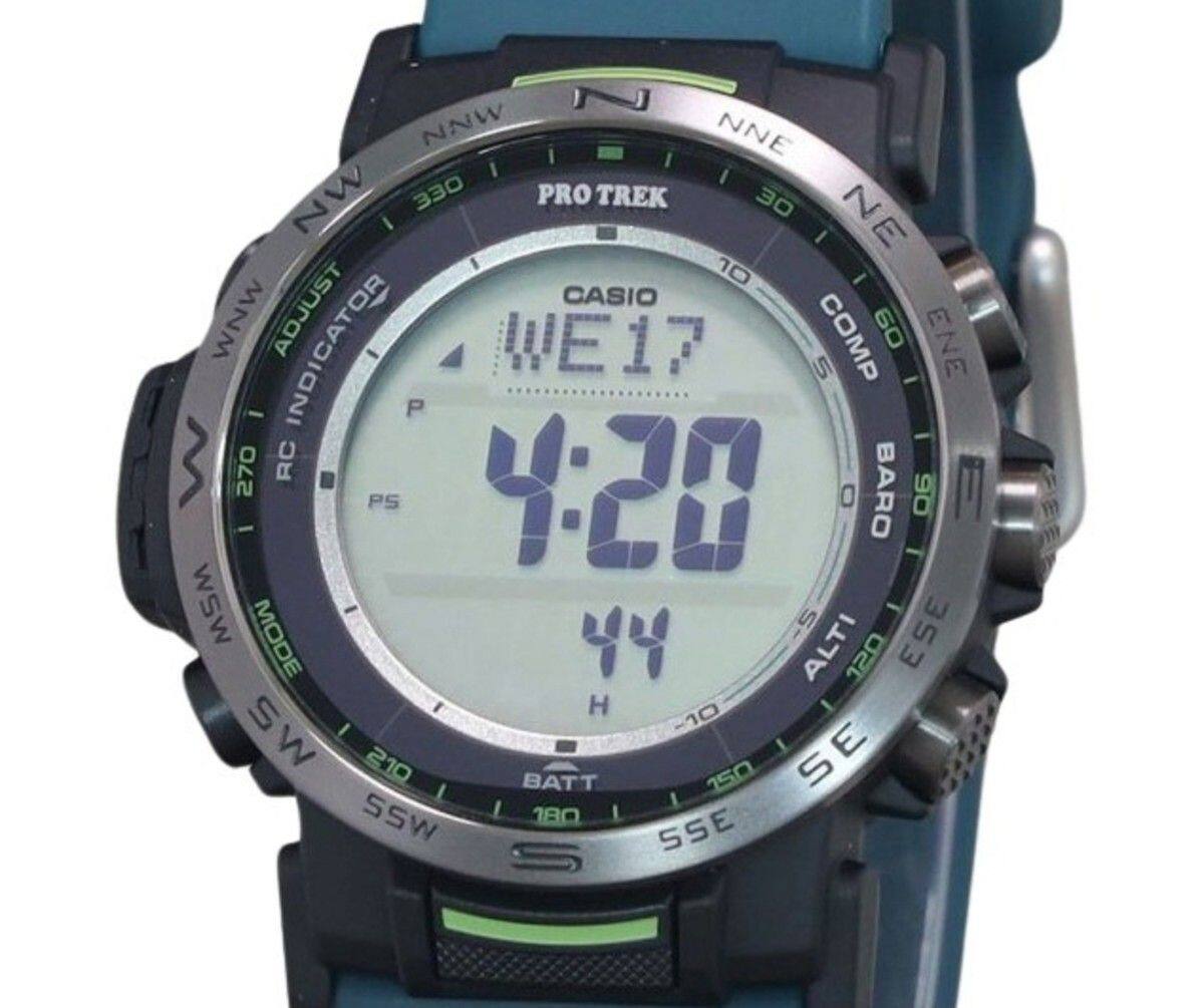 Sure, here is the corrected and grouped text from the image:

- **Brand and Model**: CASIO PRO TREK WE17
- **Time**: 4:20
- **Temperature**: 44°F
- **Compass**: WE17
- **Adjust Indicator**: COMP
- **Barometer**: BARO
- **Altitude**: ALTI
- **Battery**: BATT
- **Mode**: MODE
- **Direction Indicators**: 
  - N
  - NE
  - E
  - SE
  - S
  - SW
  - W
  - NW
  - NNE
  - ENE
  - ESE
  - SSE
  - WSW
  - WNW
  - NNW
- **Other**: 
  - RC
  - PS
  - 330
  - 270
  - 210
  - 180
  - 150
  - 120
  - 90
  - 60
  - 30
  - 0
  - -5
  - -10
  -