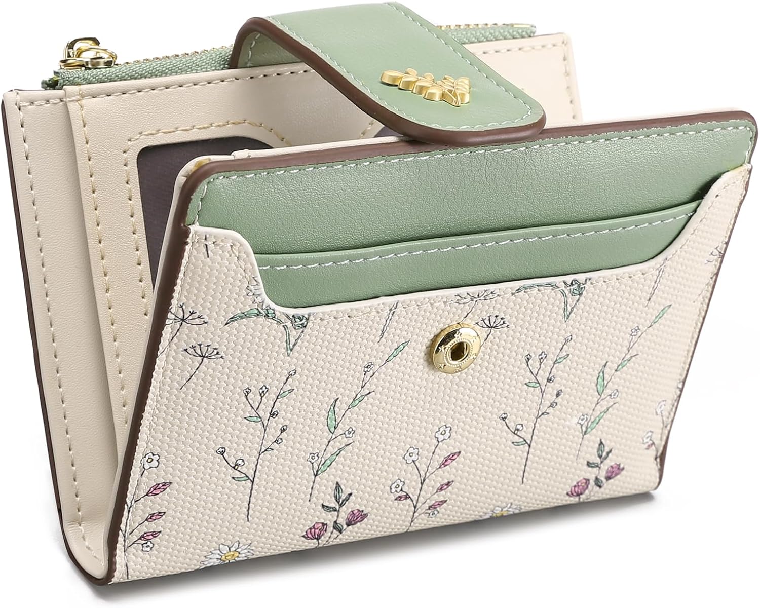 Alt View 7. Wikistore - WIKISTORE Small Wallets for Women RFID Blocking Leather Bifold Zipper Card Holder Green - Green.