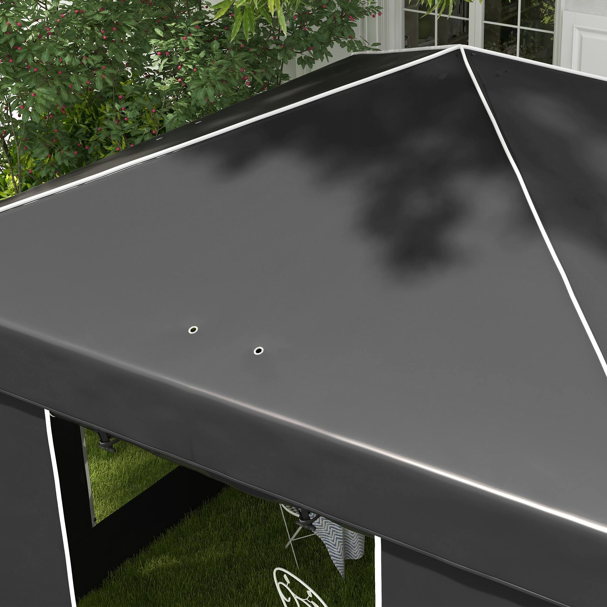 Alt View 8. Outsunny - 9.7' x 9.7' Pop Up Canopy with Sidewalls, Portable Canopy Tent with 2 Mesh Windows, Reflective Strips - Black.