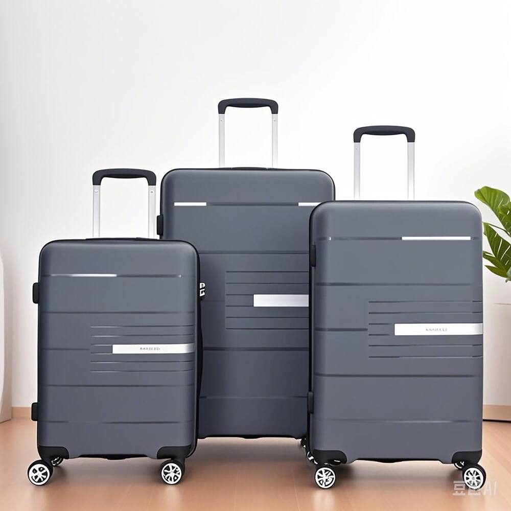 Angle. BreeBe - Lightweight Durable Hardshell Suitcase Set with Double Spinner Wheels, TSA Lock, Polypropylene - Gray.