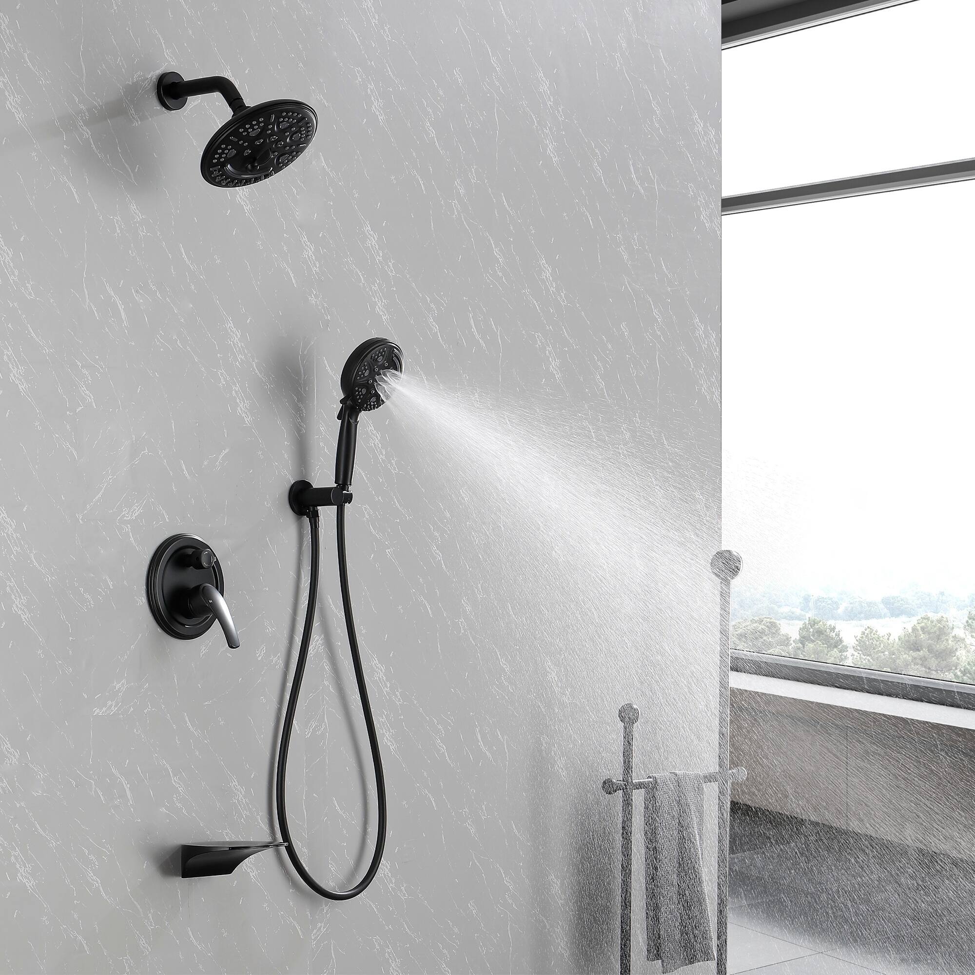 Alt View 3. Boyel Living - Matte Black Shower Set Brass SUS304 3-Function Valve 8-Inch Top Spray 9-Function Handheld cUPC - Black.