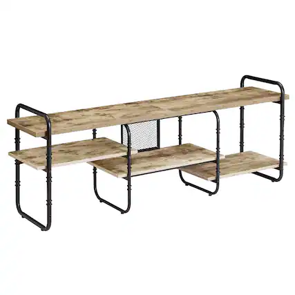 Front. Vecelo - 71" Industrial TV Stand with Adjustable Shelves - Heavy Duty Metal Frame, 55lb Shelf Capacity,Brown - 63"Grey.