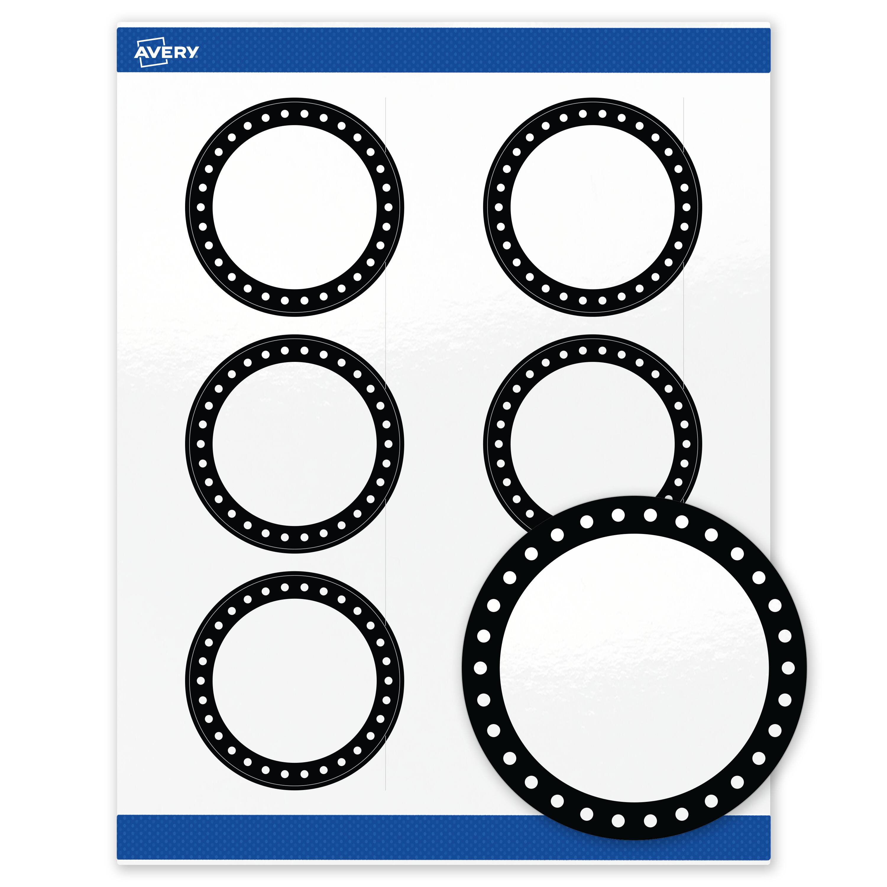 Front. Avery - Avery Labels, 3" Diameter, Glossy White, Black & White Polka Dots - White.