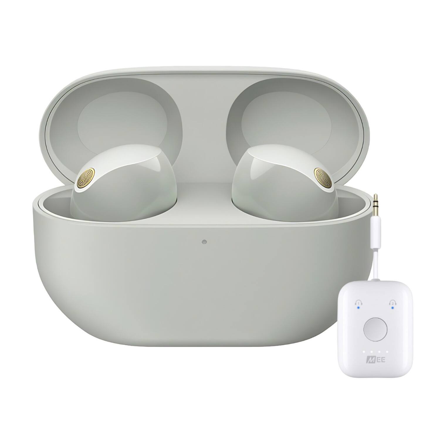 Front. Sony - Sony WF-1000XM5 Truly Wireless Noise Canceling Earbuds Bundle (Silver) - Silver.