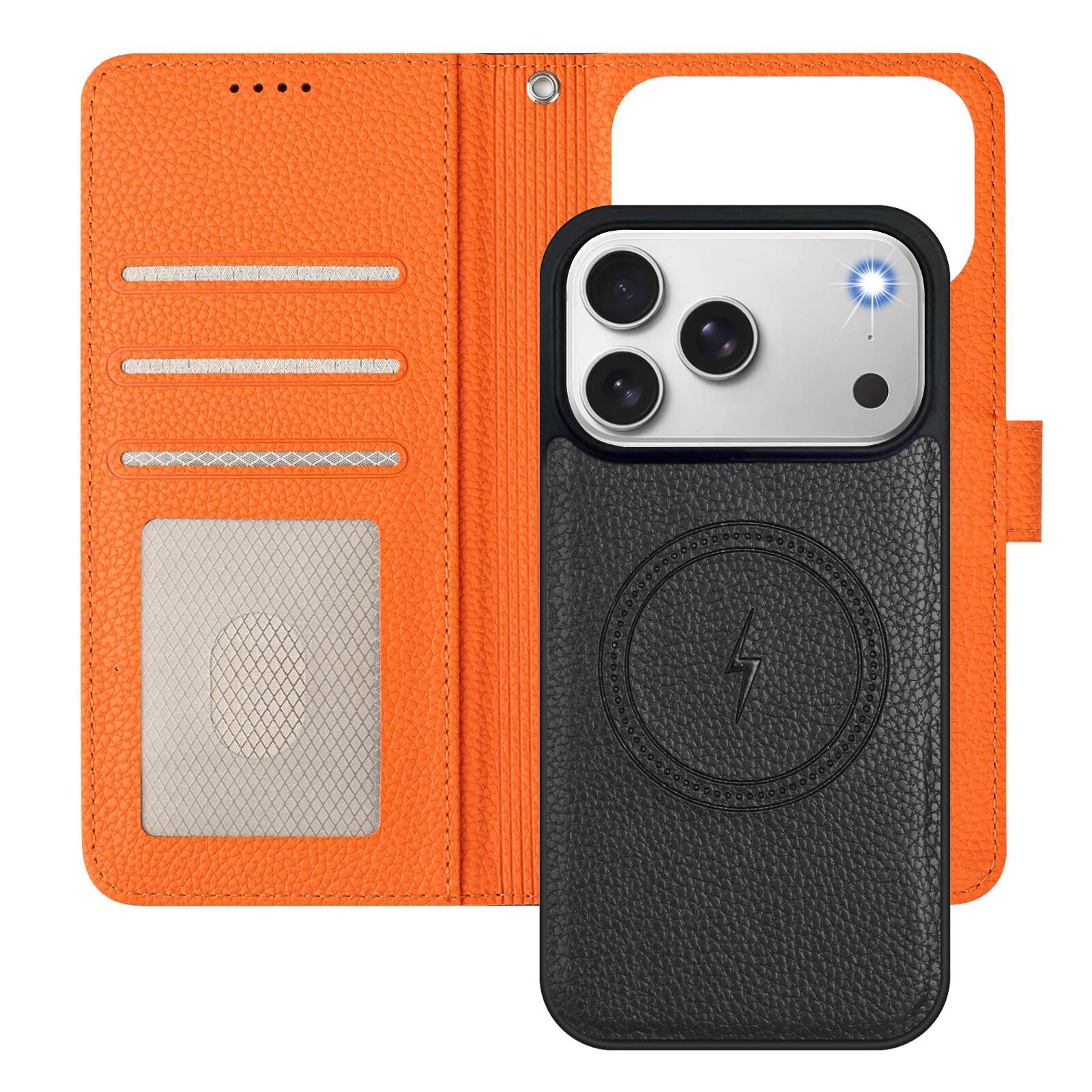 Left. Dteck - for Apple iPhone 17 Pro Magnetic Detachable Wallet Case,2-in-1 Folio Cover with Card Slots Wrist Strap & Kickstand - Black.
