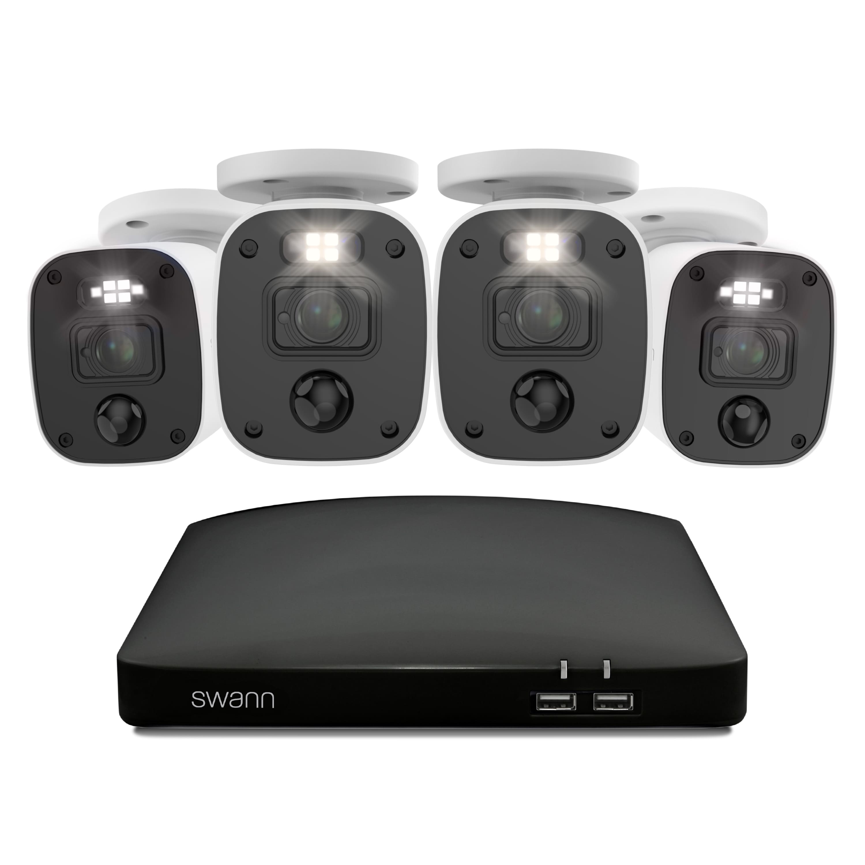 Swann - SwannForce 4K Security Camera System, 4x Bullet Analog CCTV Cameras, Microphone and Siren, DVR with 1TB Storage - White - Front_Zoom