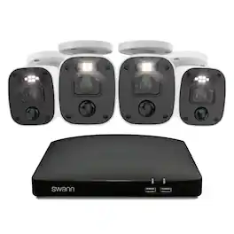 Swann - SwannForce 4K Security Camera System, 4x Bullet Analog CCTV Cameras, Microphone and Siren, DVR with 1TB Storage - White