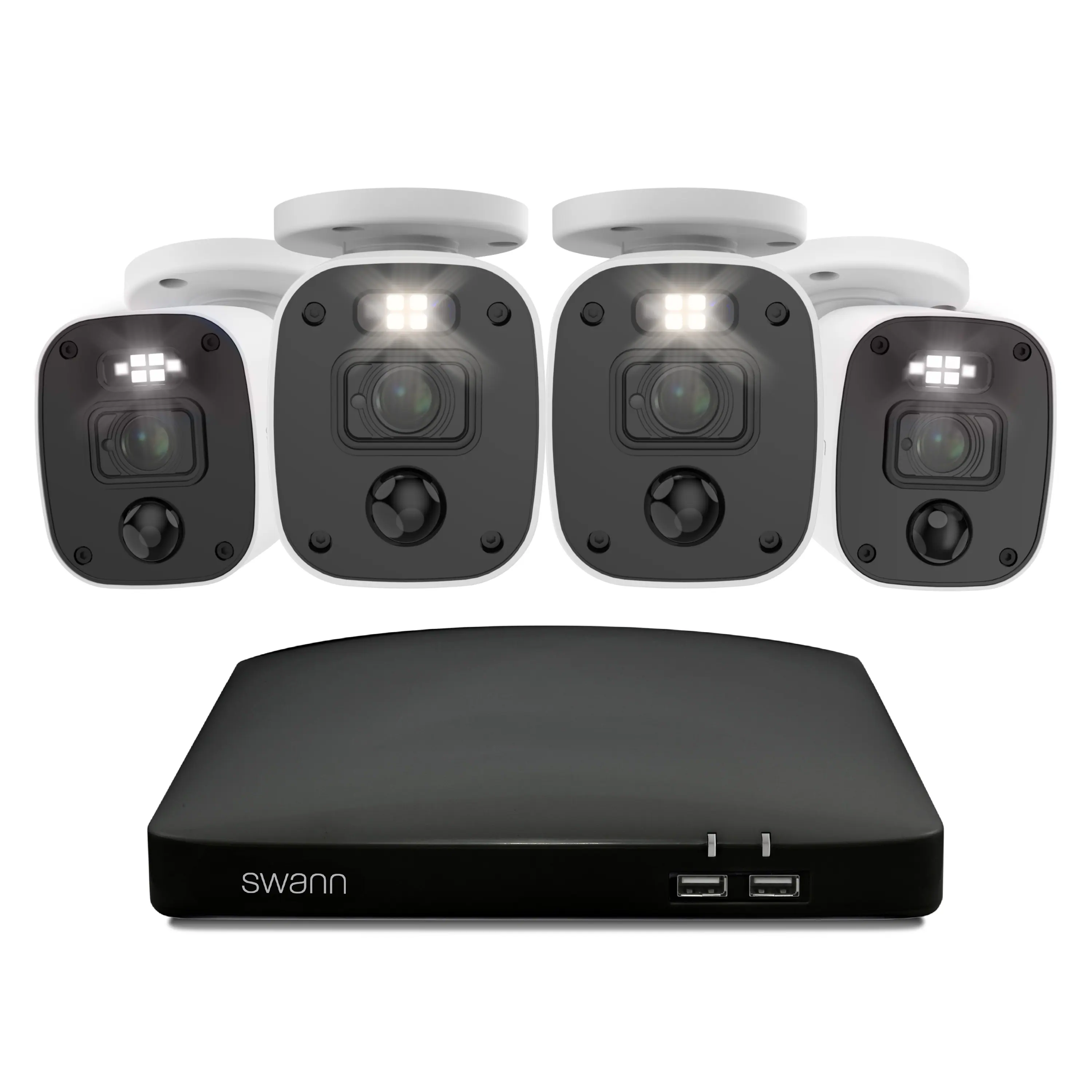 Front. Swann - SwannForce 4K Security Camera System, 4x Bullet Analog CCTV Cameras, Microphone and Siren, DVR with 1TB Storage - White.