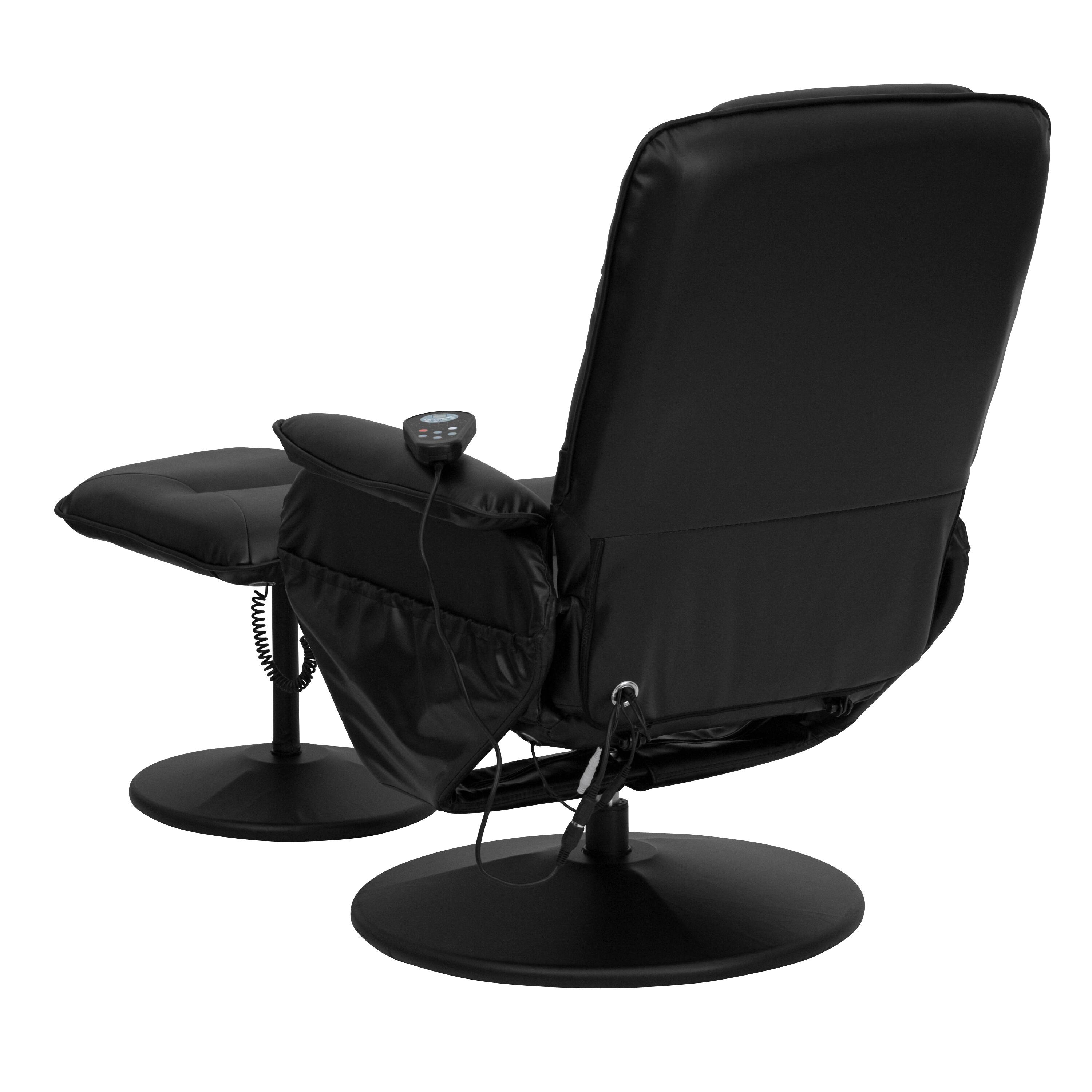 Alt View 4. Emma + Oliver - Massaging Multi-Position Recliner with Deep Side Pockets and Ottoman with Wrapped Base - Black.