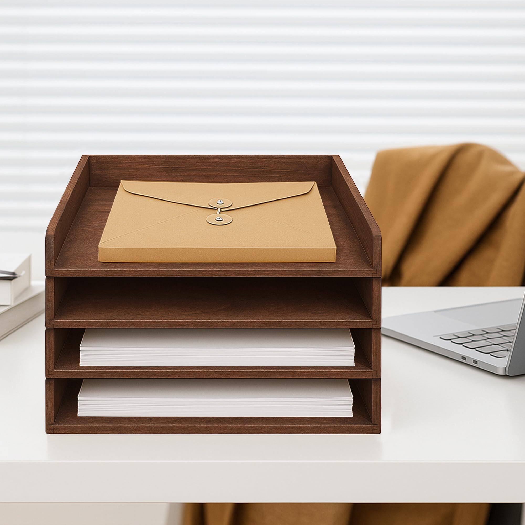Dapper Styles Wooden Paper Tray Organizer For Desk Stackable Holder And ...