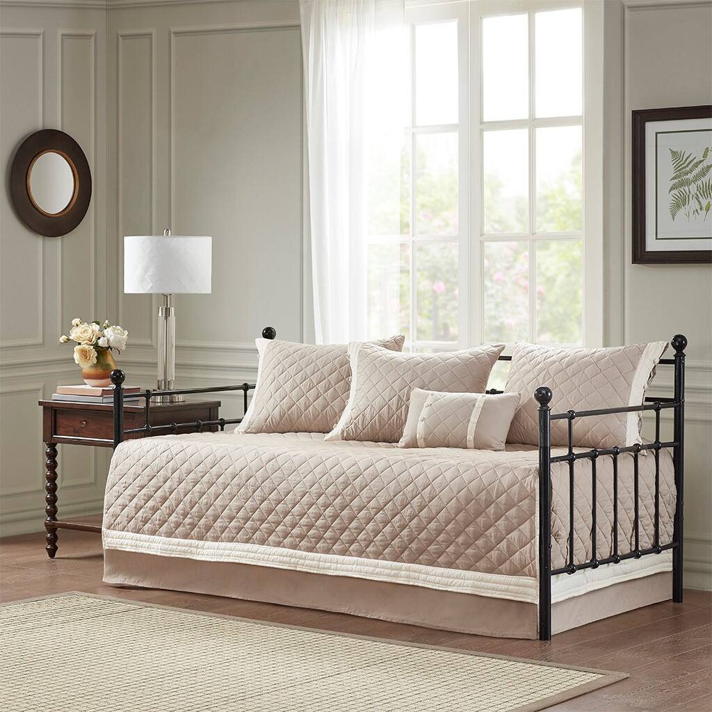 Alt View 1. Gracie Mills - Gracie Mills Kristofer Classic Elegance 6-Piece Cotton Daybed Cover Collection - Khaki.