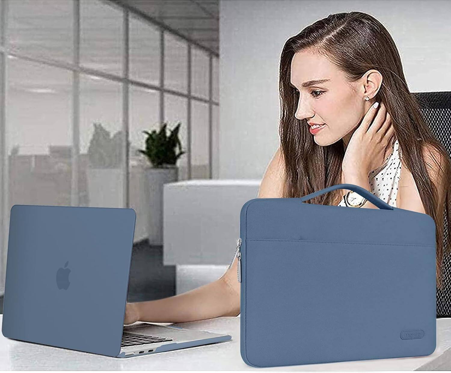 Alt View 2. mosiso - 5in1 Kit for MacBook Air 13-Inch M5 M4 M3 M2 2022-2026, Hard Shell&Sleeve Bag&Keyboard Skin&Webcam Cover&Screen Film - Steel Blue.