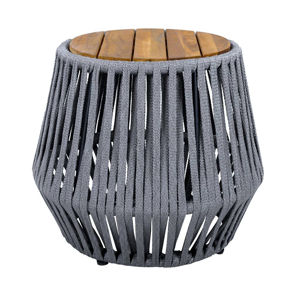 Alt View 1. Loheer - Loheer Outdoor Side Table Acacia Wood Rope Design Teak Finish - Grey.