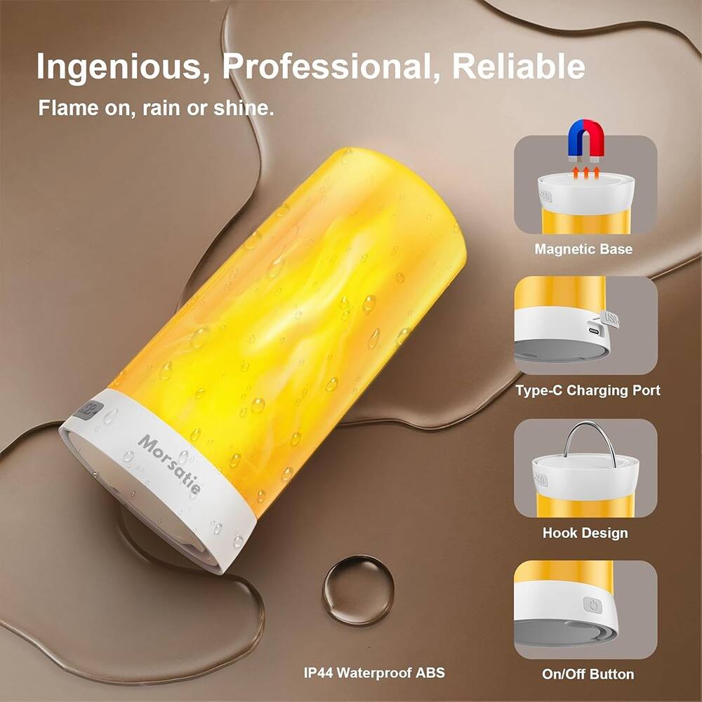 Ingenious, Professional, Reliable  
Flame on, rain or shine.  

- Magnetic Base  
- Type-C Charging Port  
- Hook Design  
- On/Off Button  

IP44 Waterproof ABS