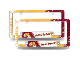Rico Industries - Minnesota Golden Gophers Chrome Metal (Set of 2) License Plate Frames with Bold Tie Dye Design - Multi