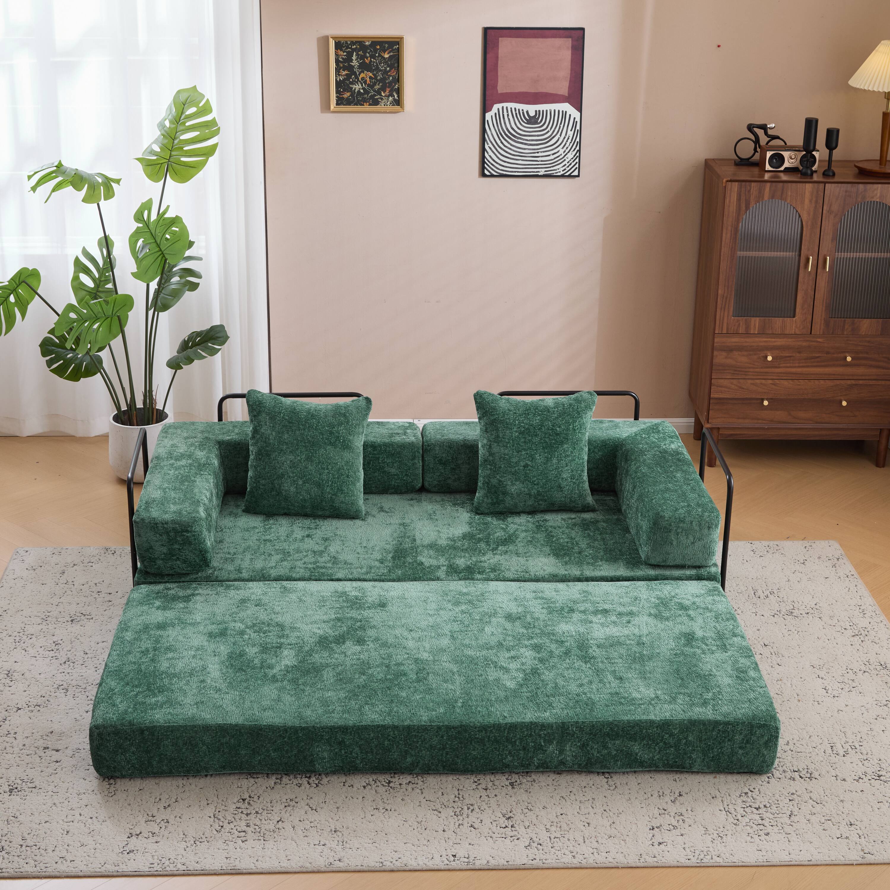 Alt View 6. GOODSILO - Convertible Floor Sofa Bed - Futon Couch Lounge Sleeper with Pillow Back Support & Armrests - Dark Green.