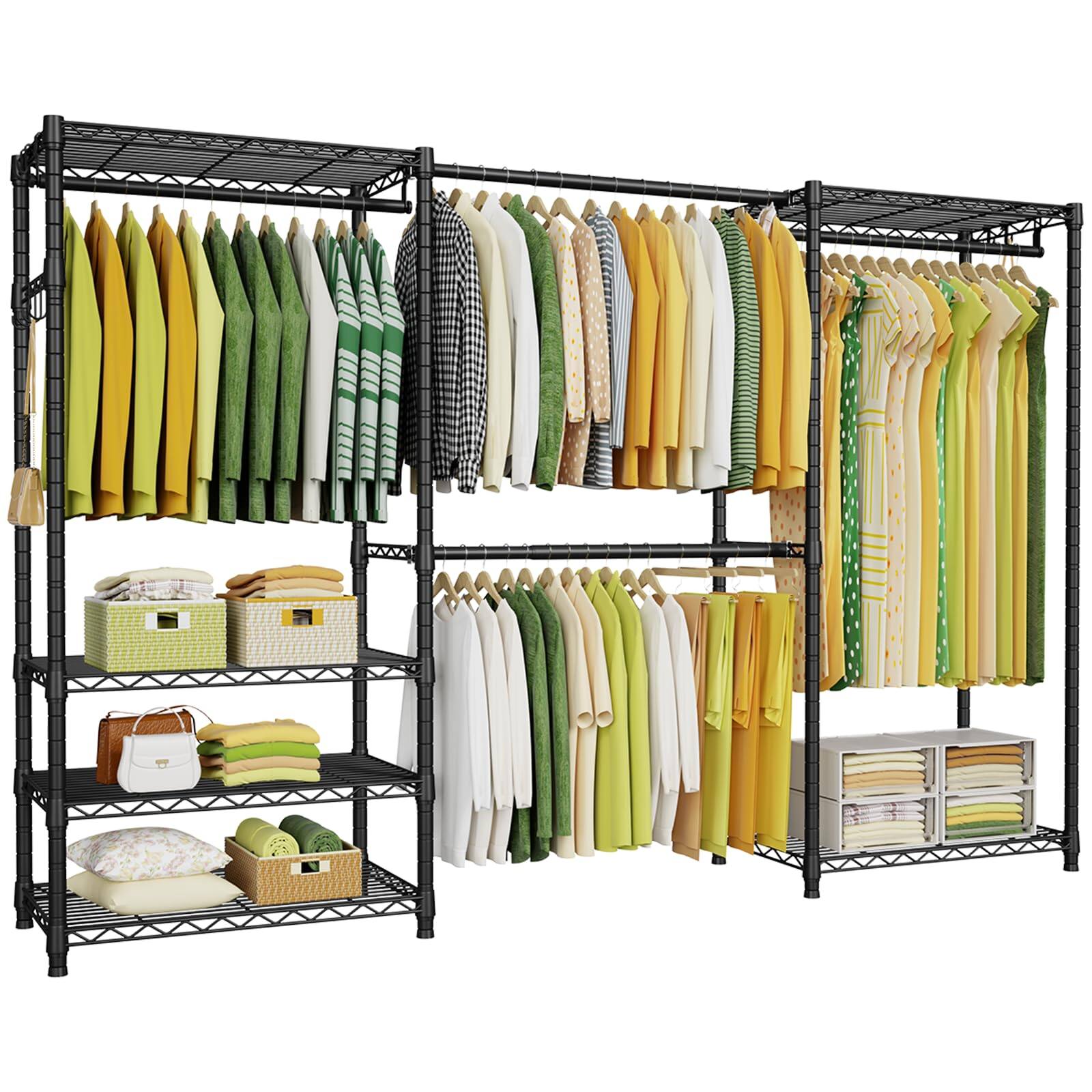 Hanke - E1 Heavy Duty Closet Garment Rack 6 Tiers Adjustable Metal Freestanding Expandable Clothing Storage With 4 - Black