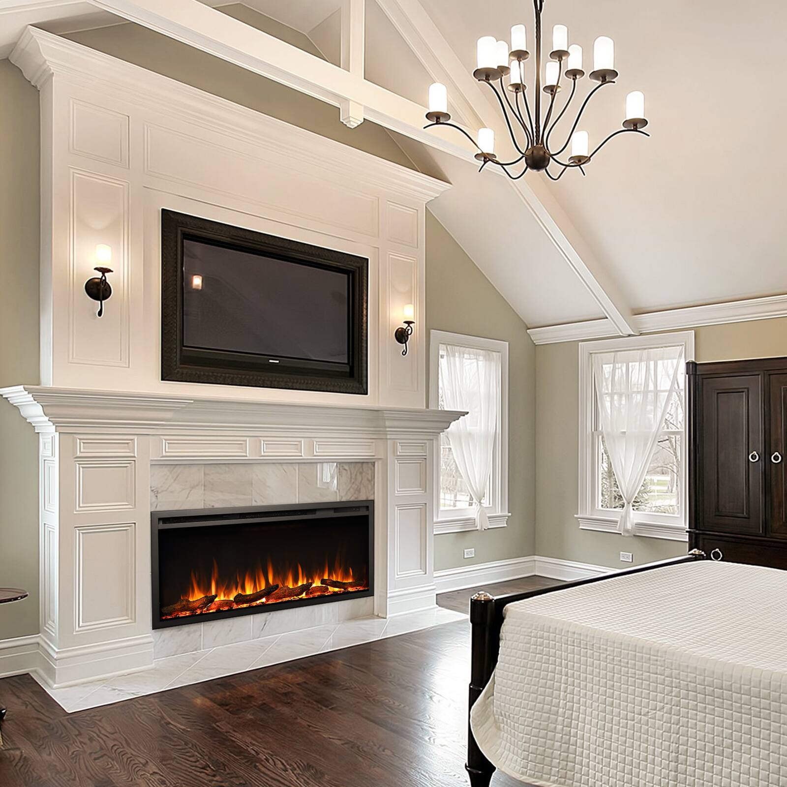 Alt View 4. Edendirect - 60 in. Wall Recessed and Wall Mounted Electric Fireplace in Black with Touch Control Panel and Remote Control - Black.