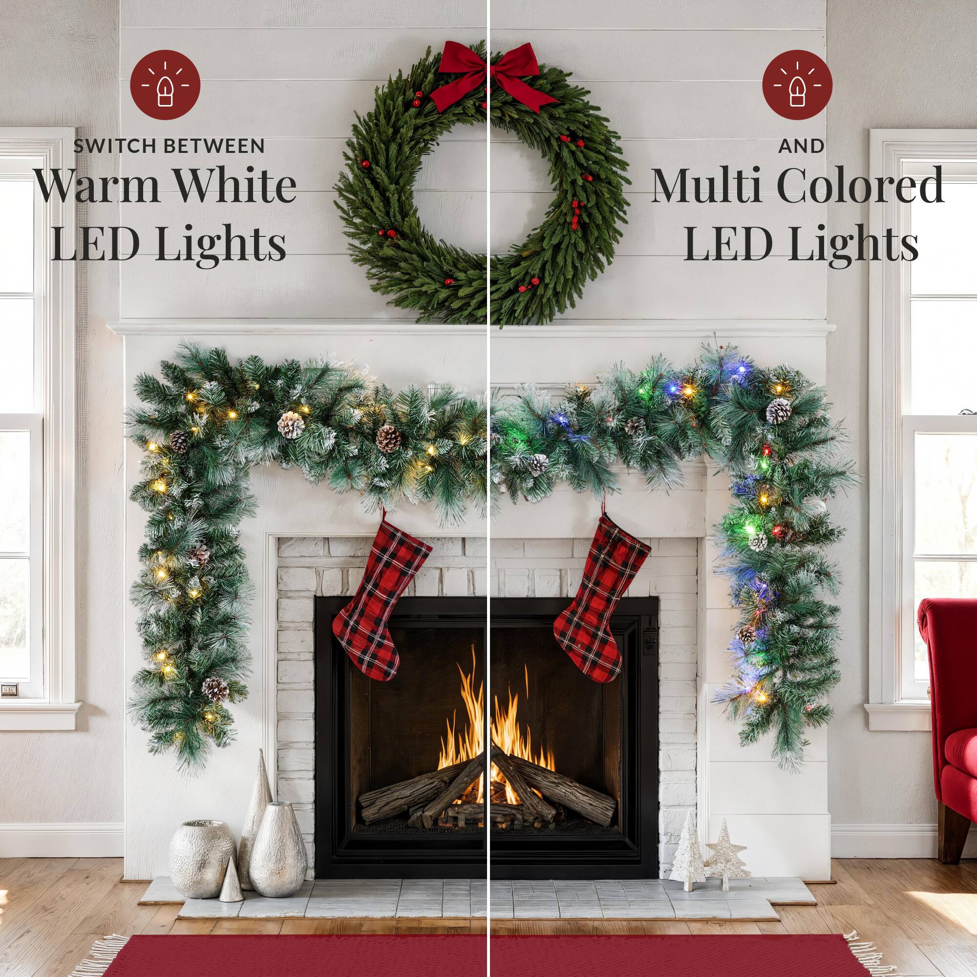 SWITCH BETWEEN  
Warm White LED Lights  

AND  
Multi Colored LED Lights