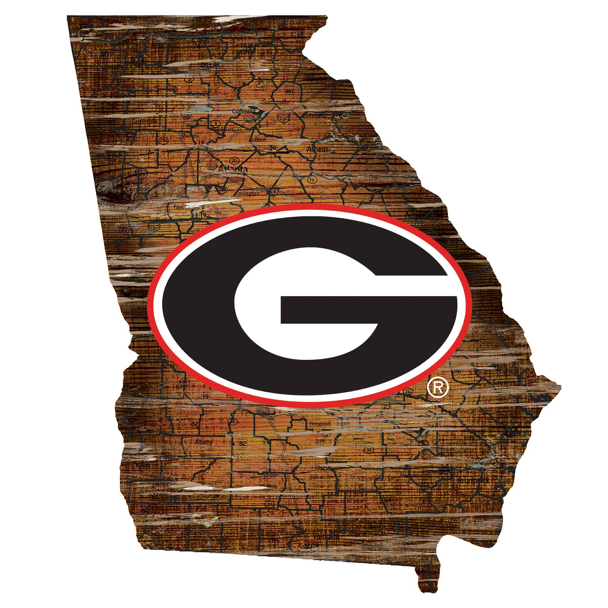 Georgia Bulldogs 23.5" x 23.5" Distressed State with Logo Sign