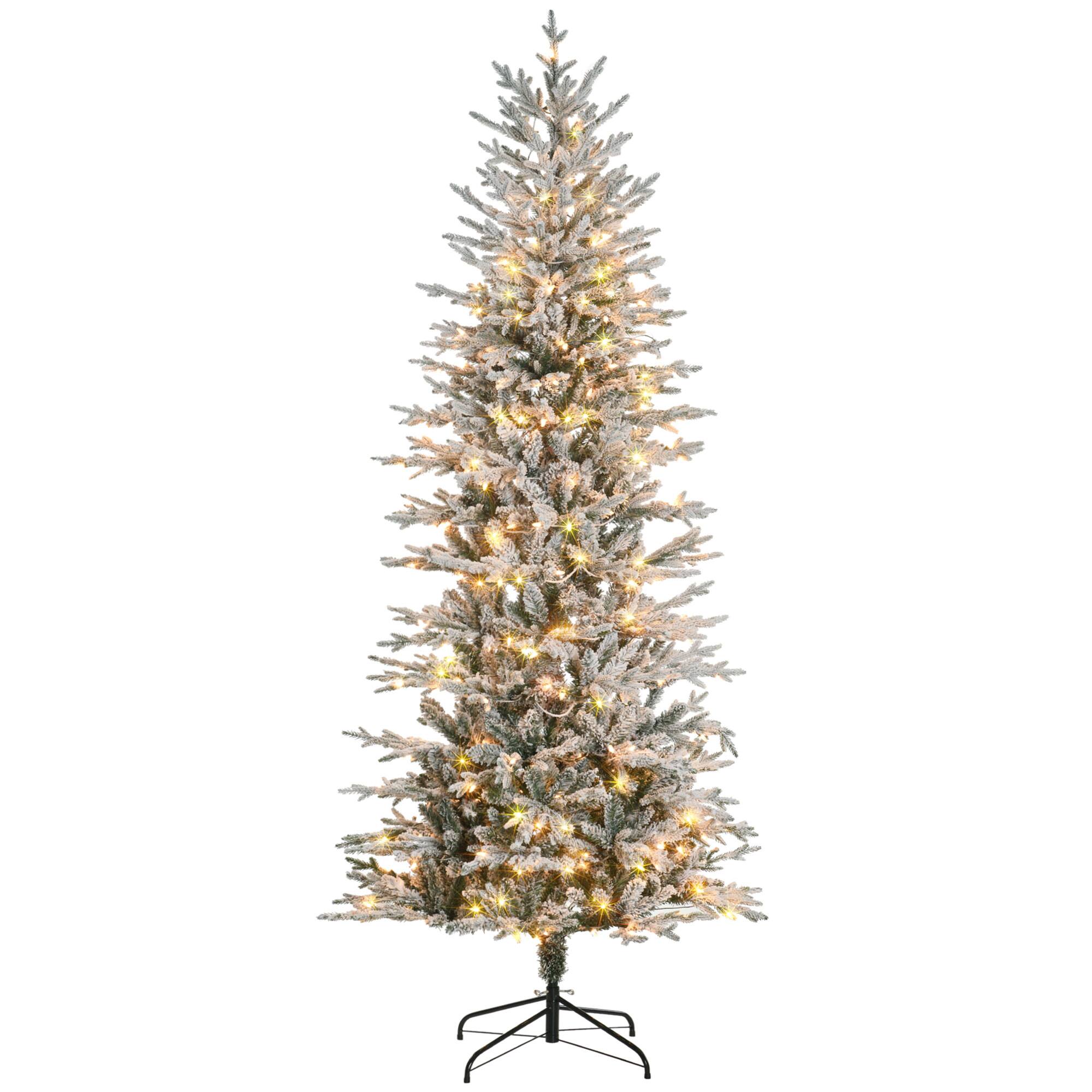 Alt View 8. Ecooso - 7.5ft Tall Prelit Artificial Christmas Tree with 850 Snow Flocked Branches, 350 Warm Yellow Clear Lights, Auto Open - Green.