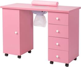 Winado - Manicure Table Nail Technician Desk with Dust Collector,Lockable Wheels,Wrist Cushion,Drawers,Cabinet for Salon, Beauty - Pink